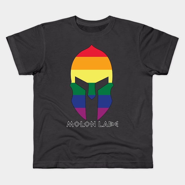 Rainbow Spartan Helmet Kids T-Shirt by Operation Blazing Sword